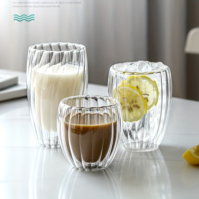 Double Walled Glass Coffee Mugs with Handle,Insulated Layer Coffee Cups, Clear Borosilicate Glass Mugs, for Hot Beverage