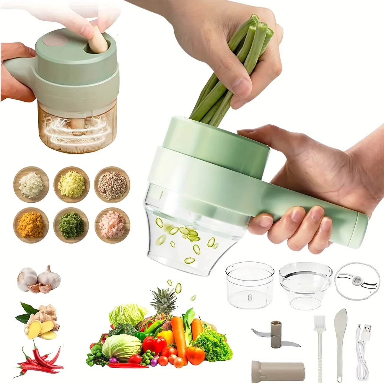 One Set Of 4 In 1 Handheld Electric Vegetable Cutter Food Slicer Chopper  Wireless Food Processor For Garlic Pepper Chili Onion Celery Ginger Meat  With Brush, Discounts For Everyone