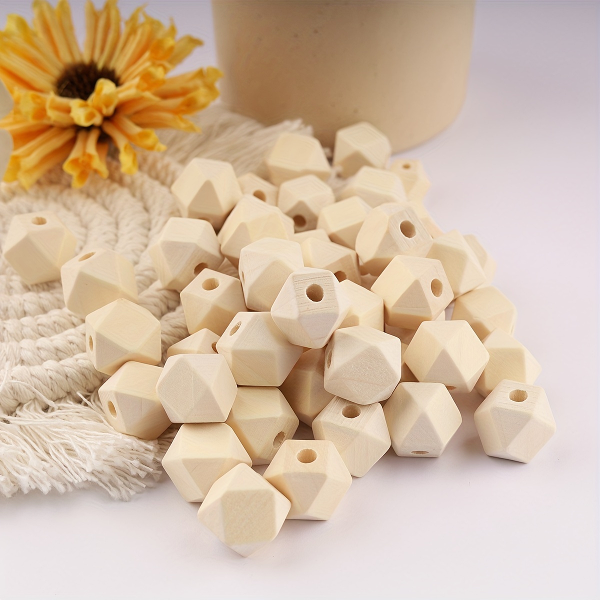 

30pcs Natural Geometric Unfinished Polygon Wooden With Hole Spacer Beads For Jewelry Making Diy Special Decors Necklace Handmade Craft Supplies, Gifts