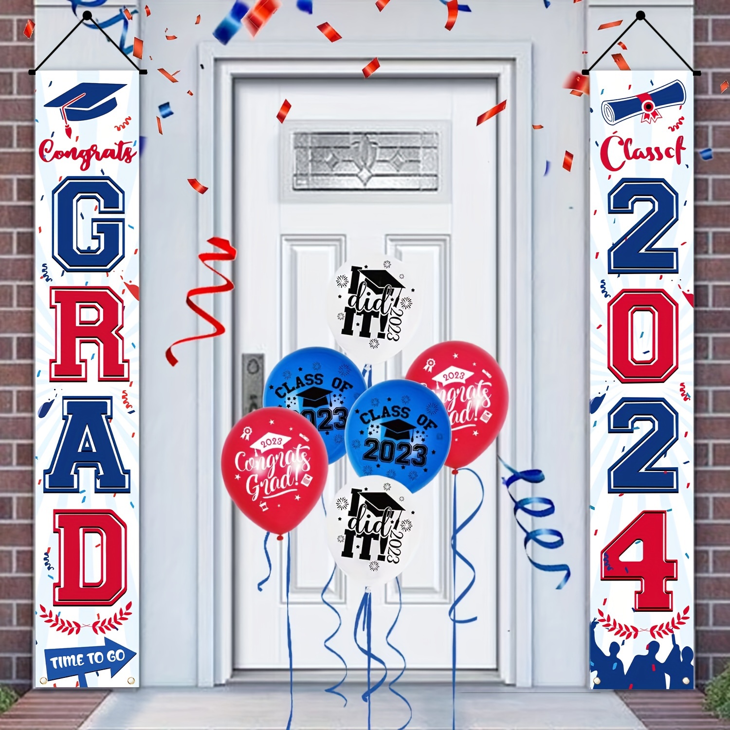 2024 Graduation Decorations Banner Porch Sign Banner Blue - Temu