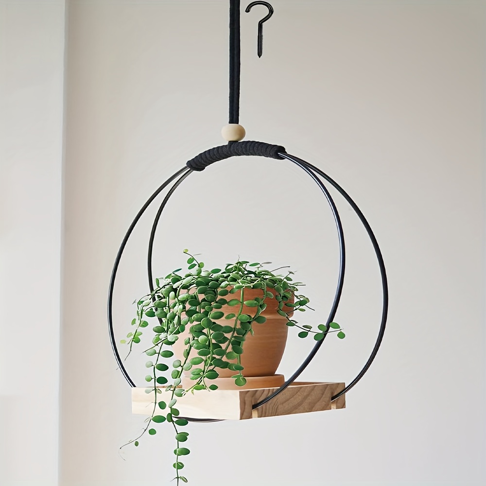 

1 Pack, Plant Hanger With Wood Base - Boho Macrame Hanging Plant Holder For Indoor Plants Hanging Planter For Wall/window/room Decor Black (pot & Plant Not Included)