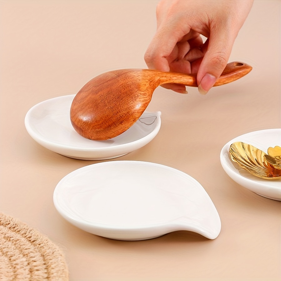 TWO PACK - Coffee Spoon Rest  White Ceramic Spoon Holder Trays