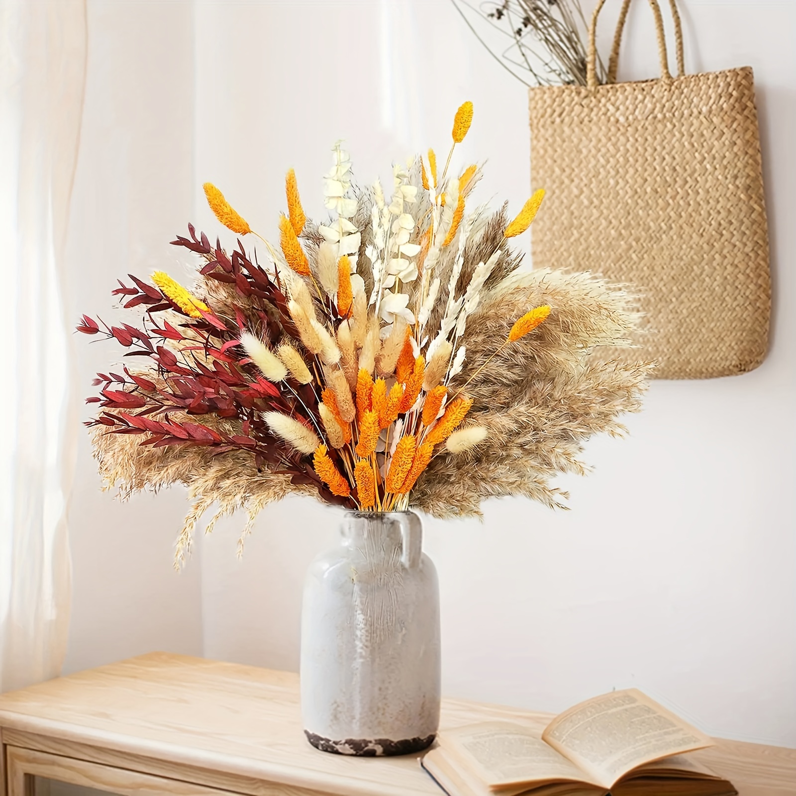 35 pz. Pampas essiccate, decorazione floreale naturale da 16,5 pollici, bouquet  di fiori secchi per la casa soffice e a lunga durata, per matrimonio e  feste, decorazione rustica da tavolo con fiori