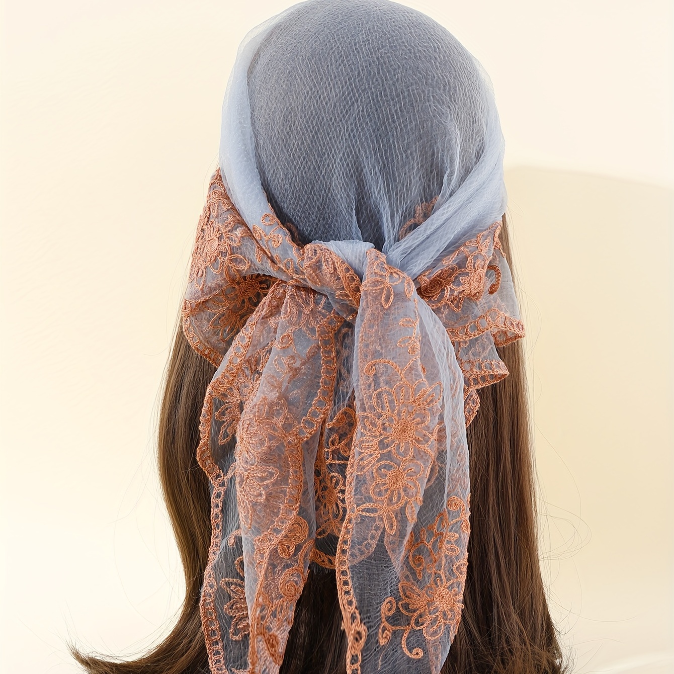 bohemian style embroidered sheer scarf for women 80cm square head wrap elegant floral shawl