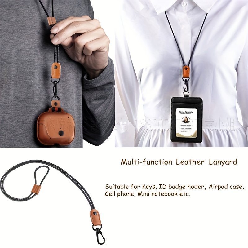 New Fashion ID Badge Holder For Office Work Genuine Leather Luxury Cowhide  Simple Neck Lanyard Vertical Identity Bus Card Bag