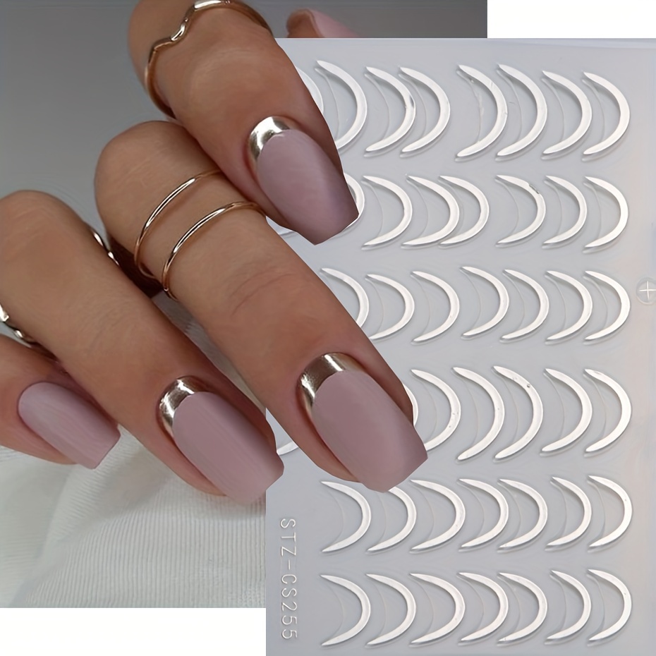 2pcs 3d french tips nail stickers slivery golden swirl stripe line nail art decals nail art supplies for women and girls details 1