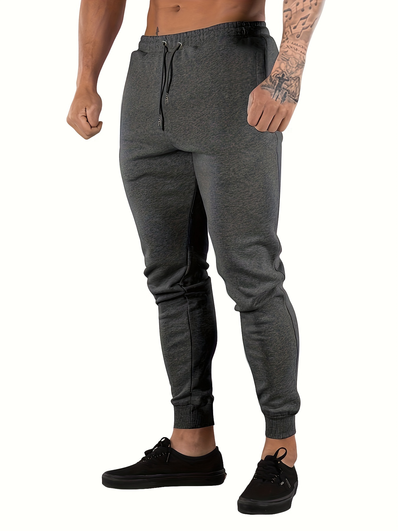 Solid Color Tapered Joggers Men's Casual Stretch Waist - Temu