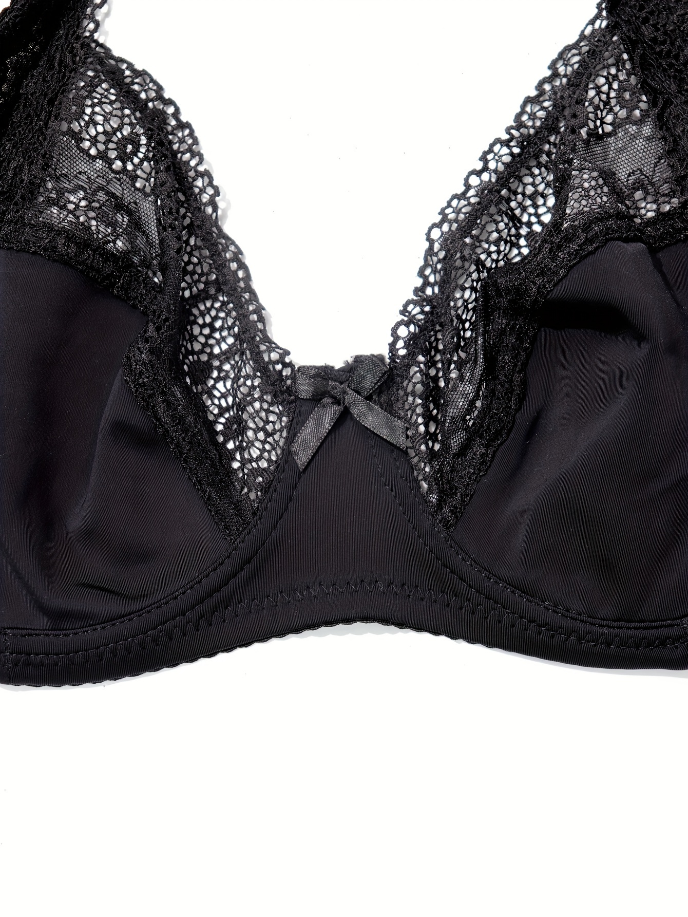 Plus Size Contrast Lace Bow Decor Puch Bra Women's Plus Semi