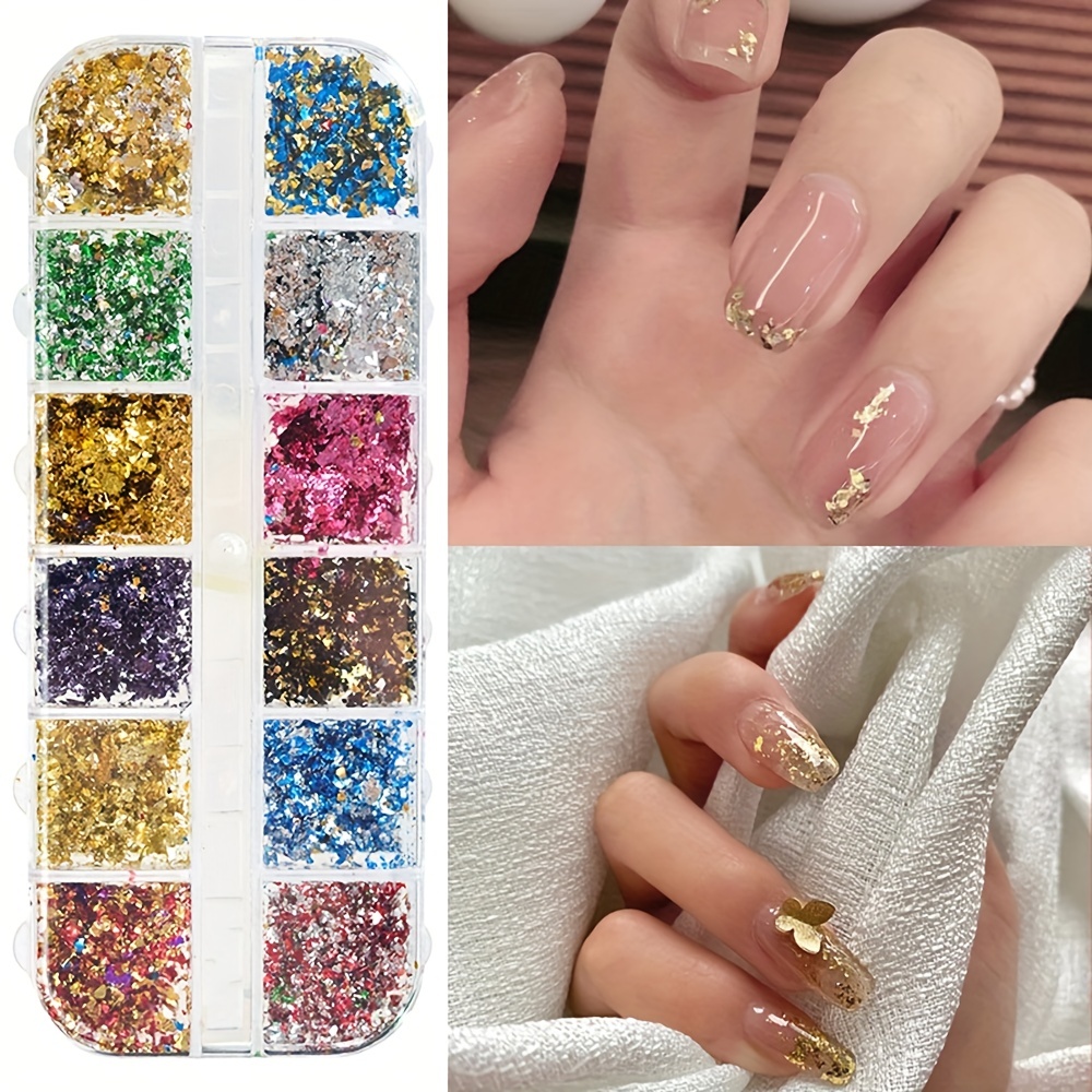 Nail Foil 3D Sparking Gold Flakes for Nails 6 Grids Metallic Nail