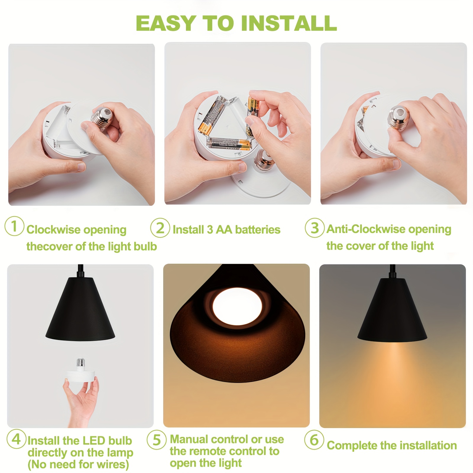 Battery Operated Light Bulbs with Remote, Battery Powered LED Puck Lights  with E26 Screw In, AA Battery Wireless Light Bulb for Non Electric Wall  Sconce,Pendant 