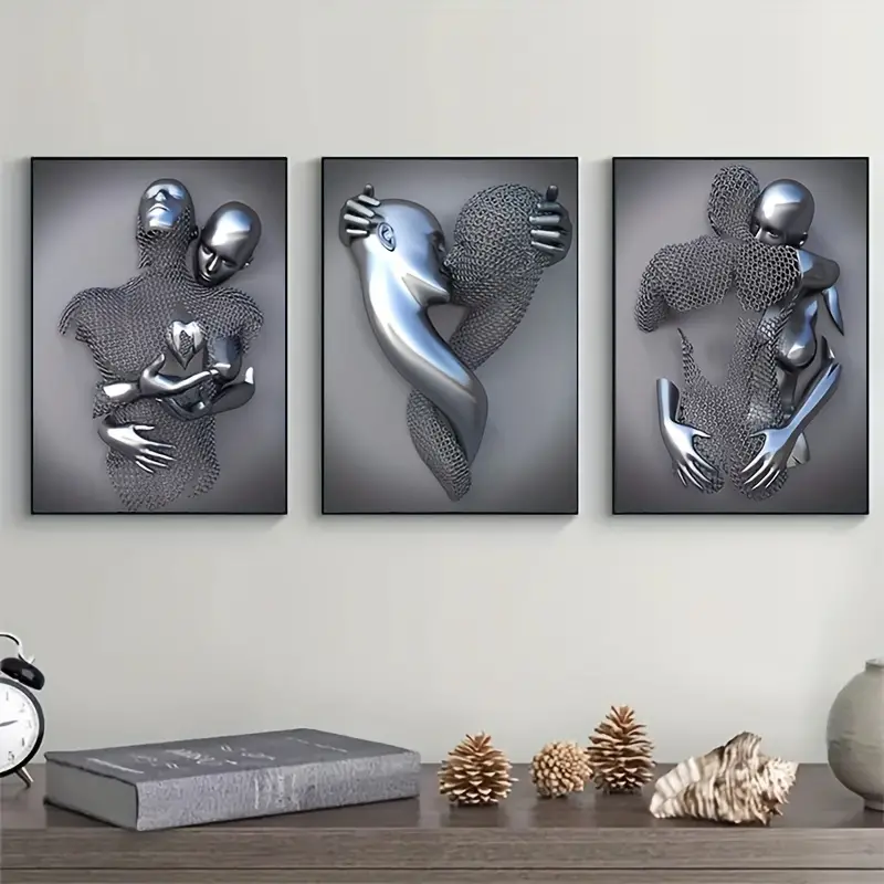3pcs frameless metal figure statue art canvas painting romantic abstract posters and prints wall pictures modern living room christmas gifts no frame details 2