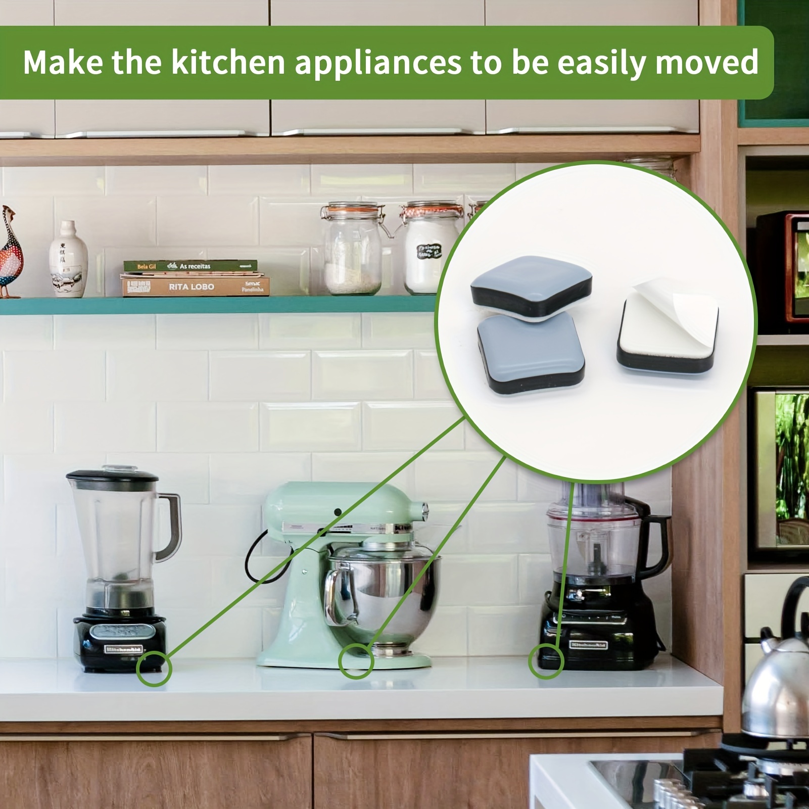 Self Adhesive Kitchen Appliance Sliders (DIY) - Easy Moving Pads Compatible with Most Blenders, Coffee Makers, Air Fryers, Pressure Cookers and More