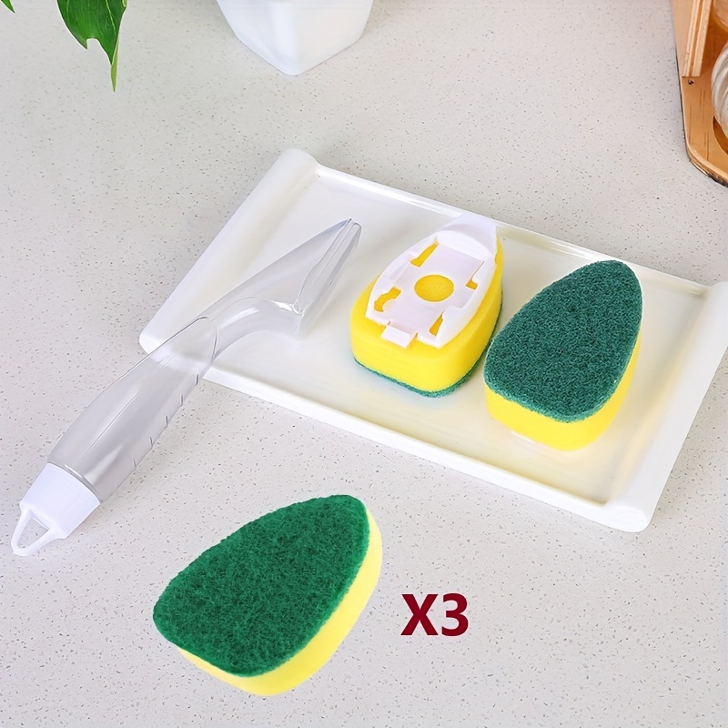 2 Pack Dish Sponge Scrubber Brush with Handle Soap Dispenser and 2 Dish  Wand Refills Sponge Heads, Silicone Dish Cleaning Brush Scrubber Set for  Usage