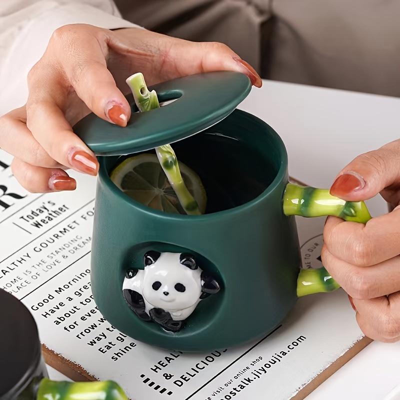 Creative Panda Mug Lid Spoon Set Creative Mobile Phone - Temu