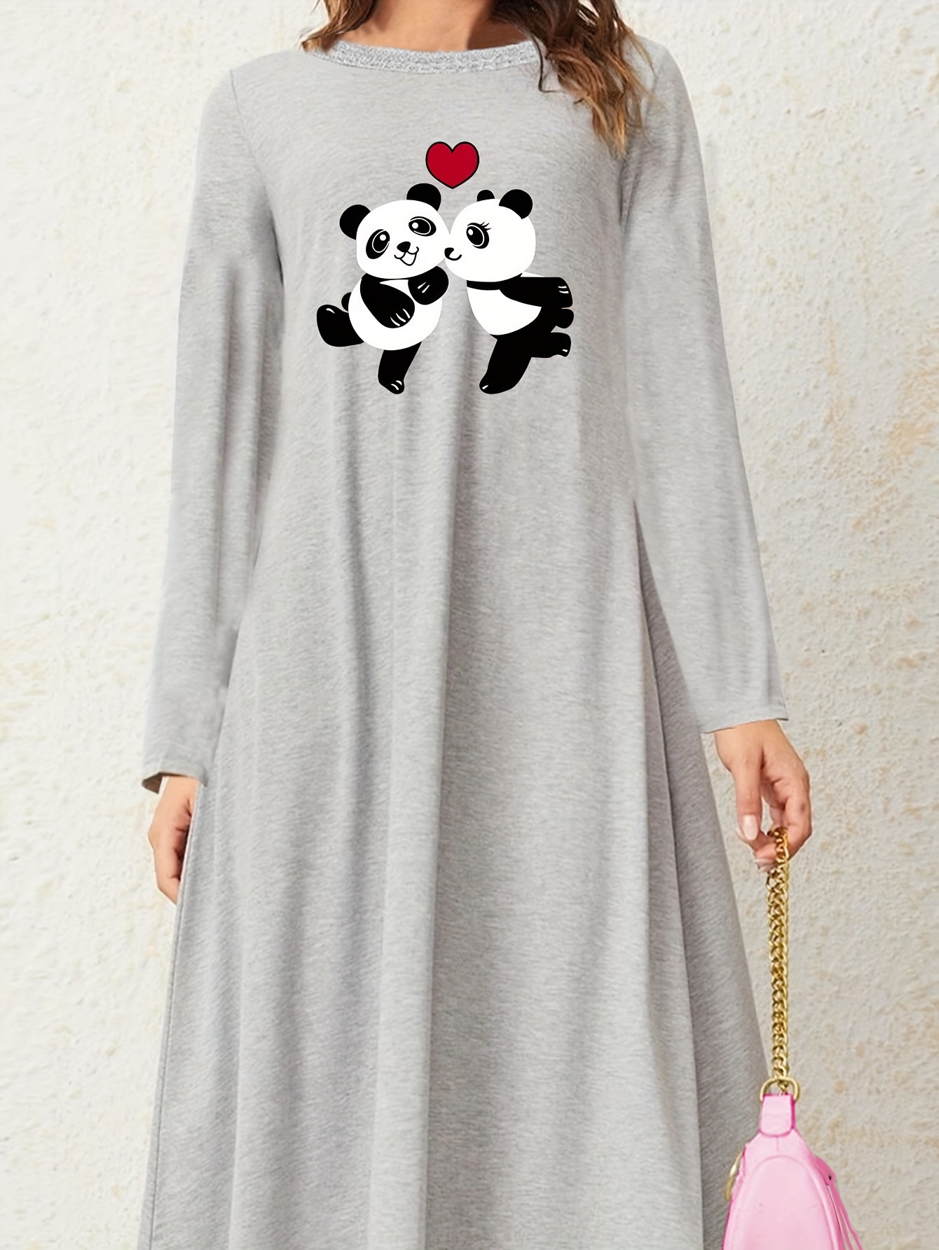 Women's Casual Loungewear Dress Plus Size Panda Heart Print - Temu