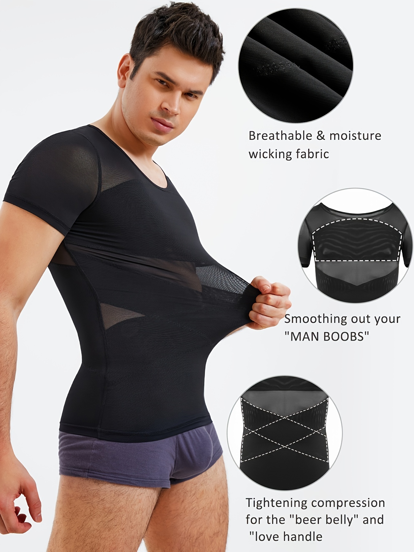 Mens Slimming Body Shaper Belly Chest Compression Vest T-Shirt Top Underwear