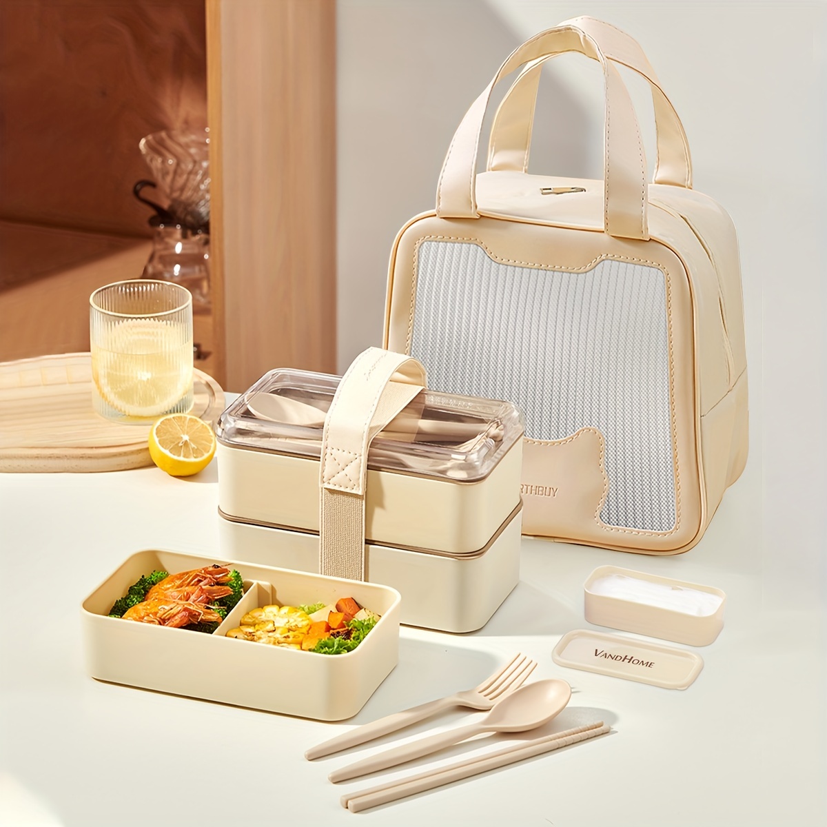 Lunch Box With Cutlery Set Portable Bento Box Student Office - Temu