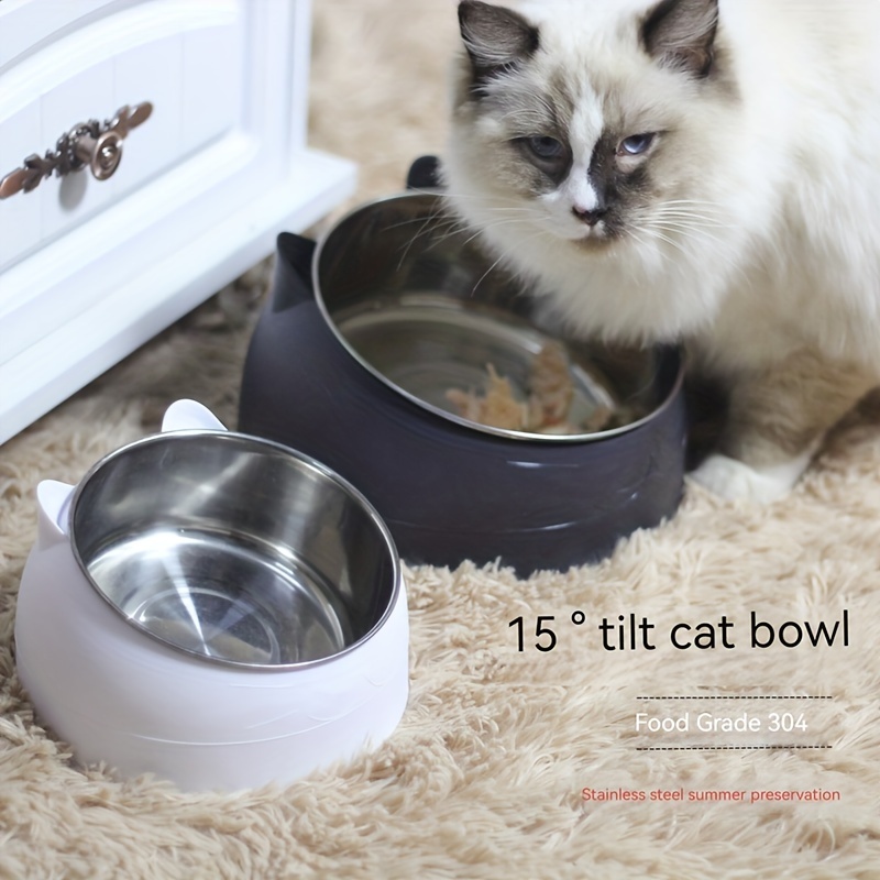 

Cat Bowl 15 Degrees Raised Stainless Steel Cat Feeder Bowl With Non Slip Base, 100ml Cat Food Water Feeder Tilted Pet Bowl For Neck Protection