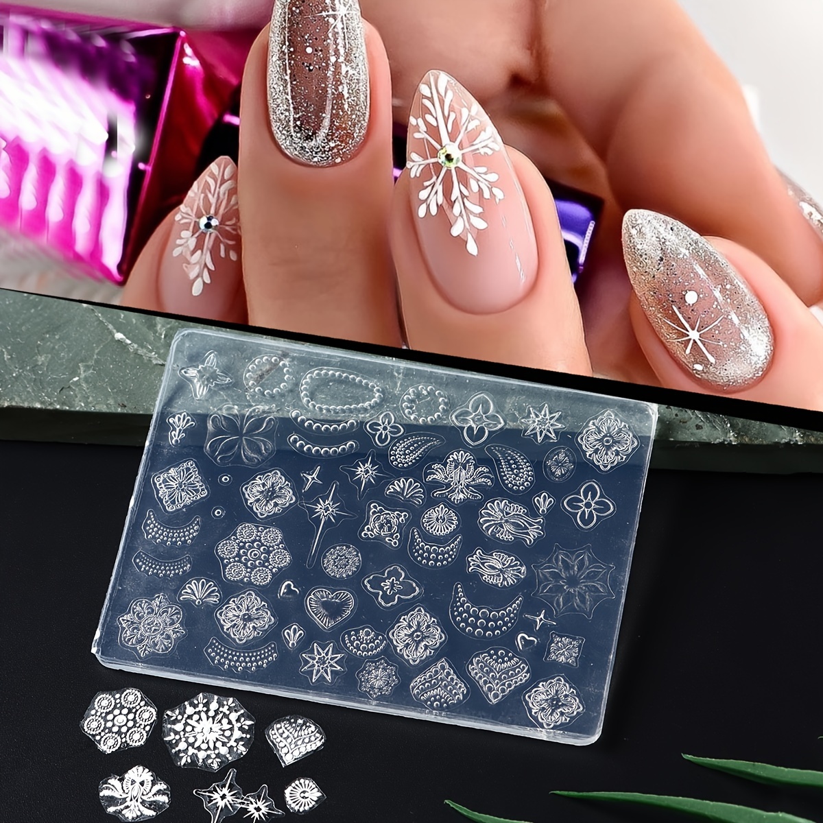 3D Silicone Nail Carving Mold Snowflake Butterfly Multi-Designs