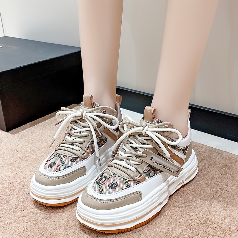 Colorblock Platform Sneakers Lace Up Running Shoes