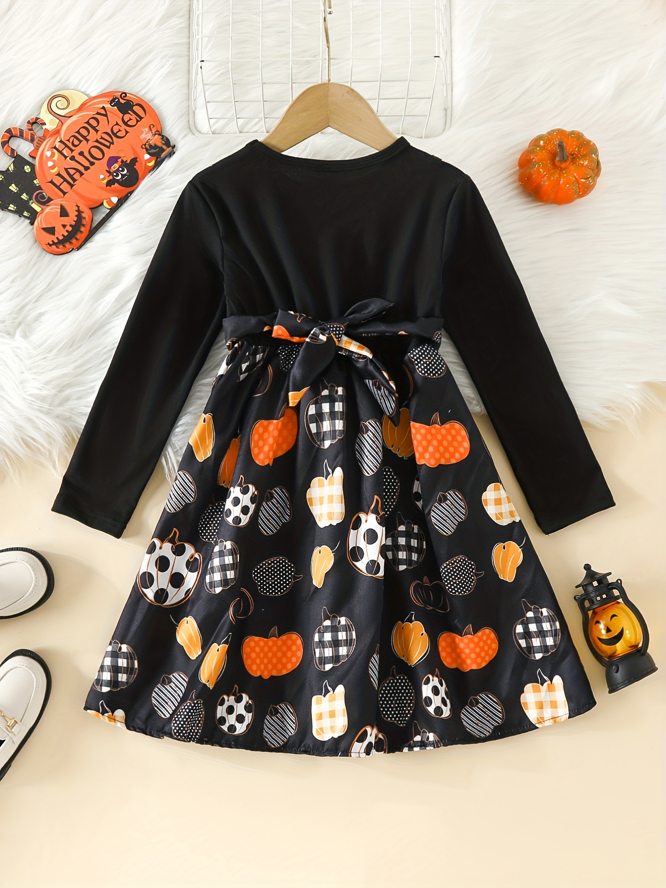 Girls' Halloween Ghosts Long Sleeve Dress