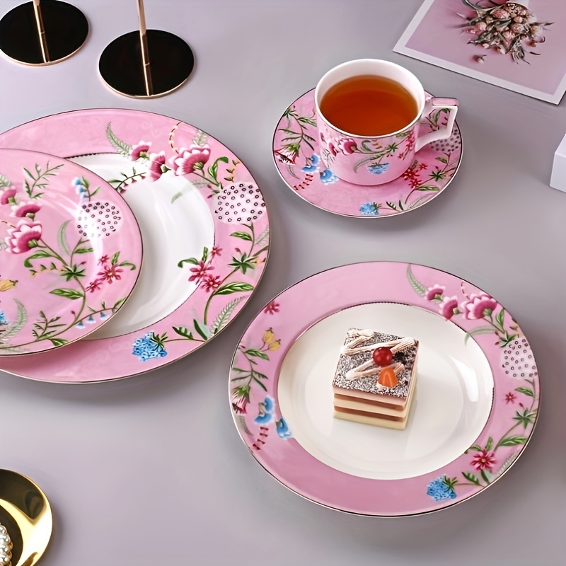 Juego de tazas y platillos de té de porcelana fina, diseño floral azul  pastel, tazas de té con caja de regalo para mujeres y madres, 7 onzas
