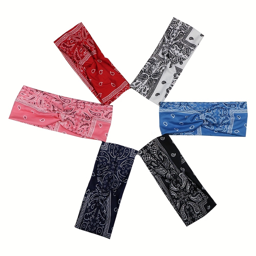 Boho Wide Brim Headbands Floral Elastic Sweatband
