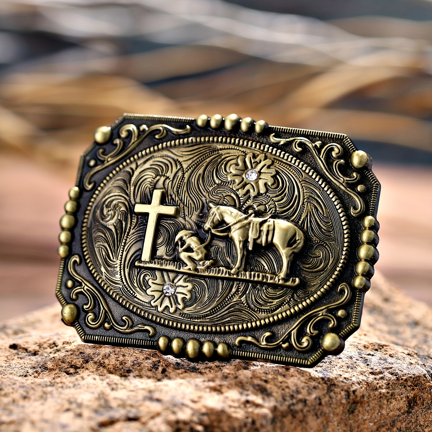 Vintage Western Cowboy Belt Buckle With Cross And Horse Design - Stylish  And Unique Fashion Accessory - Temu