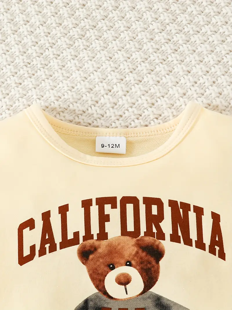 babys casual cute bear print outfit lucky and fun letter print short sleeve tee top shorts set for summer details 4