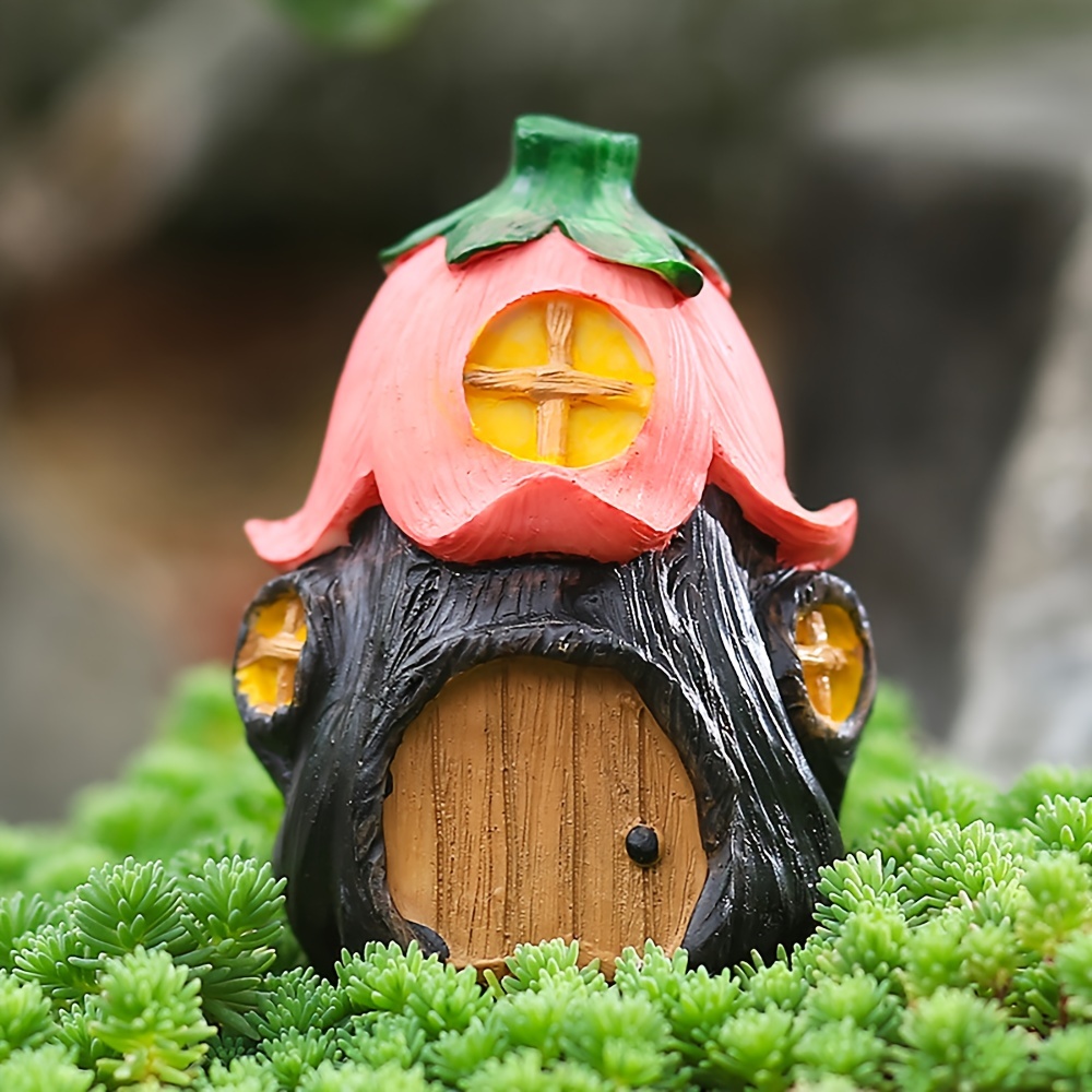 4pcs Mushroom House Garden Statue, Resin 3in Small Diy Fairy