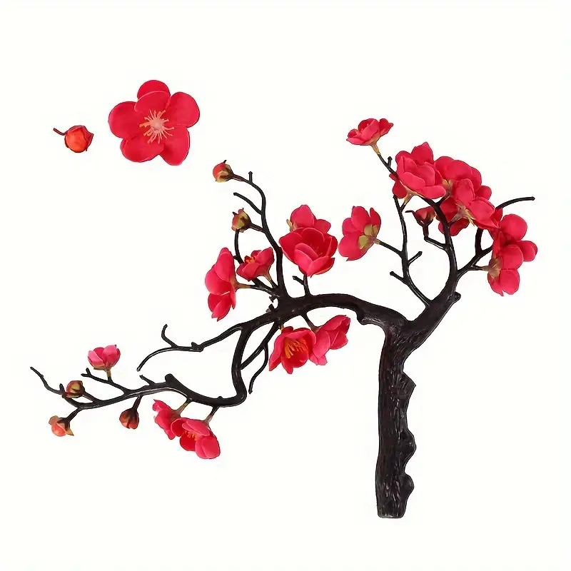 Amovible Géant Rouge Fleur De Prunier Branches D'arbres Noirs Et