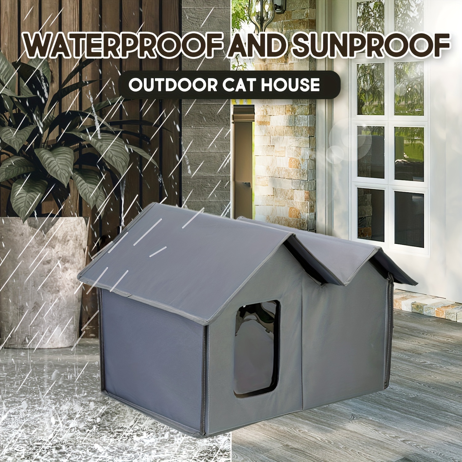 Casa de gato resistente a la intemperie para gatos salvajes, casa para  gatos al aire libre, refugio exterior de madera único para gatos con puerta  de