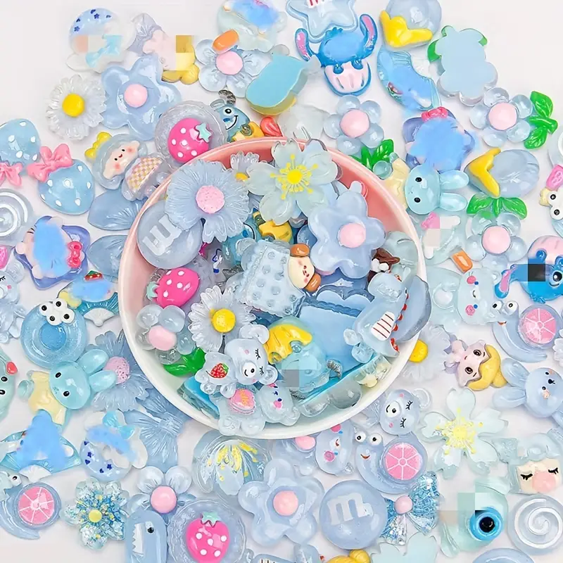 Ice Clear Series Mixed Style Slime Accessories Cute Flat - Temu