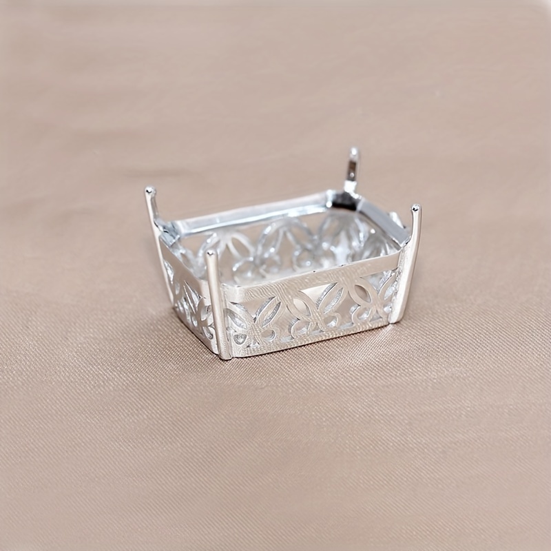 1pc Multi Sizes S925 Sterling Silver Pendants Square Rhinestone Settings  For Handmade Jewelry Making