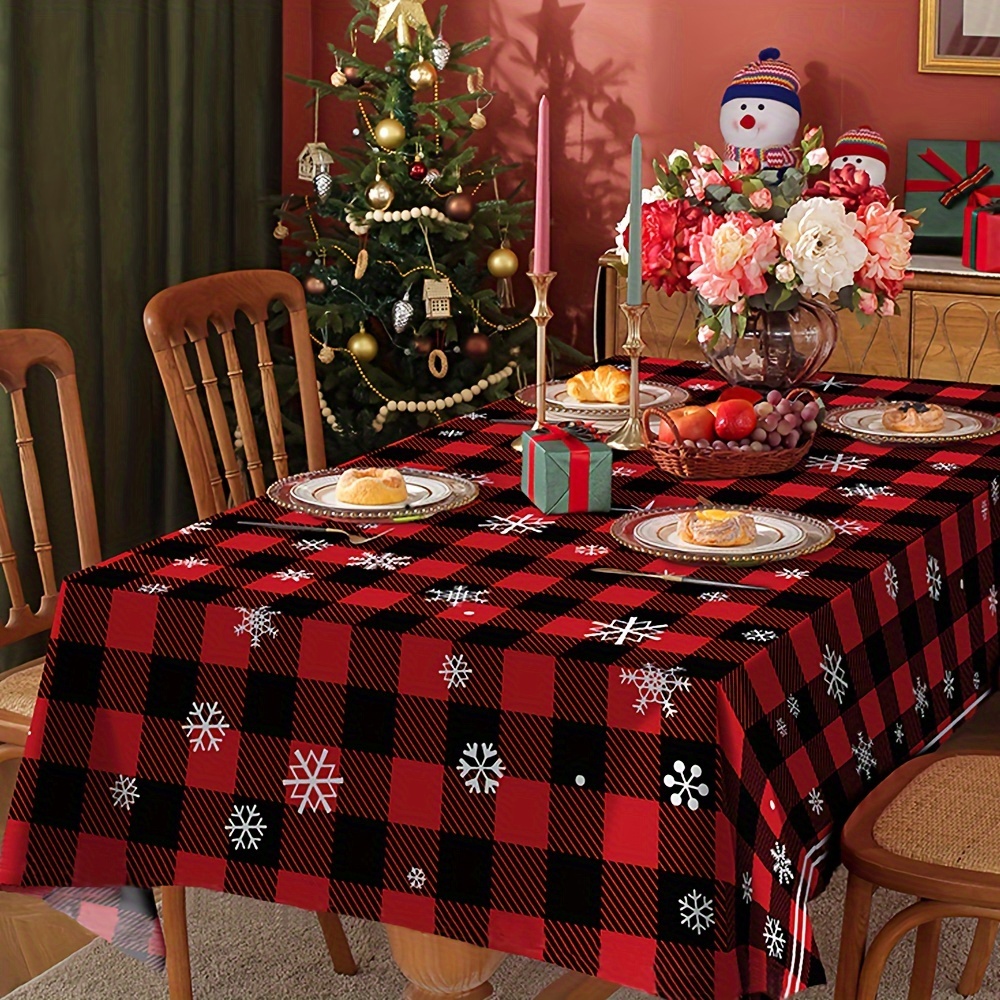 Polyester Tablecloth Merry Christmas Table Cover Buffalo - Temu