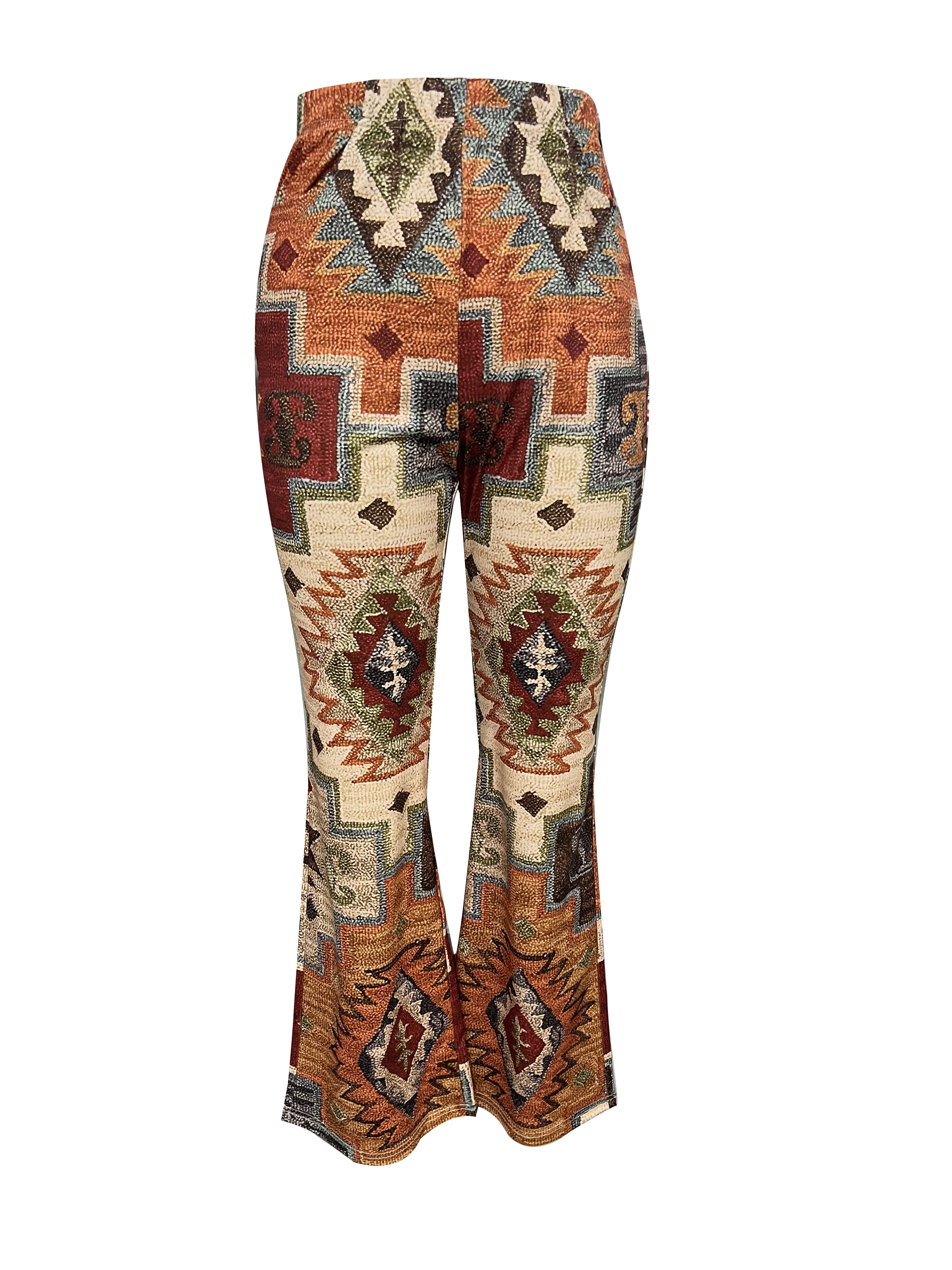 Western Ethnic Print Flare Leg Pants Vintage High Waist Slim - Temu