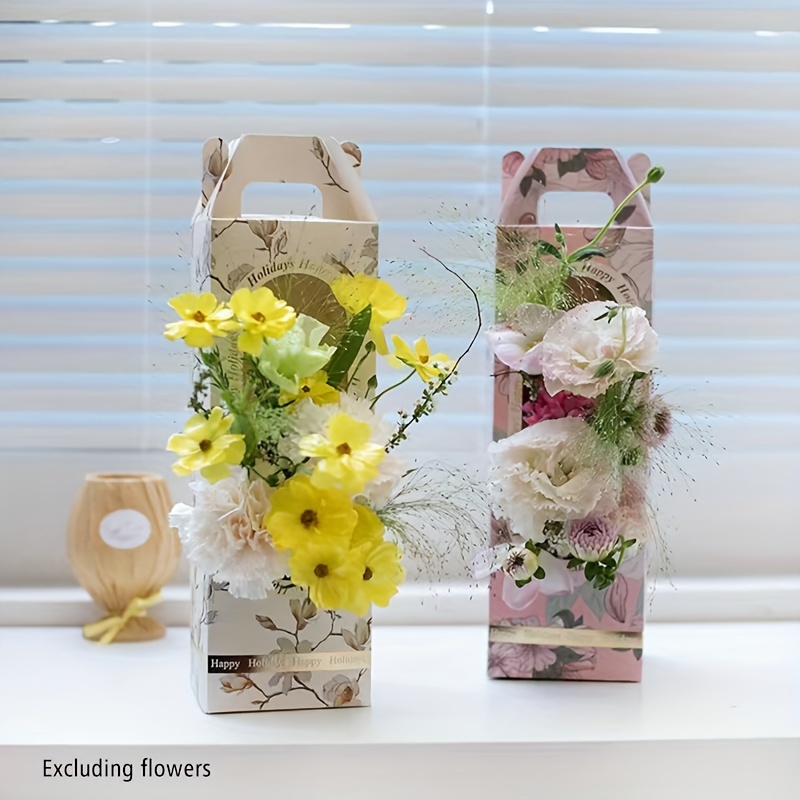 4 cajas rectangulares para ramo de flores, bolsa de regalo de papel para  manualidades con asa para embalaje de ramos, envoltura floral, suministros  de