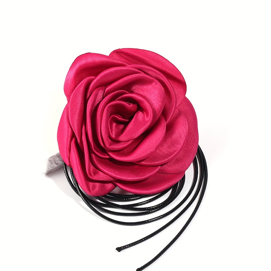 1pc Elegant And Fashionable Lady's Rose Choker Fabric Flower Charm