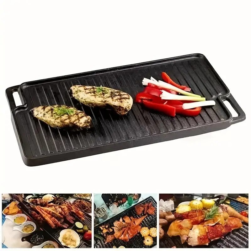Cast Iron Double-sided Griddle, Home Outdoor Two-ear Grill Griddle  Rectangular, Suitable For Indoor Stoves Or Outdoor Grill Accessories,  Uncoated - Temu