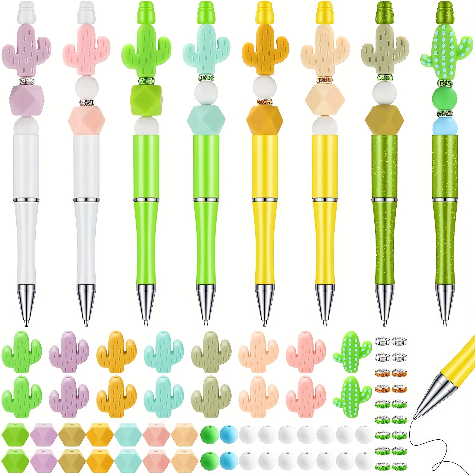 Cactus Beadable Pens Multicolor Assorted Spacer Beads Diy - Temu