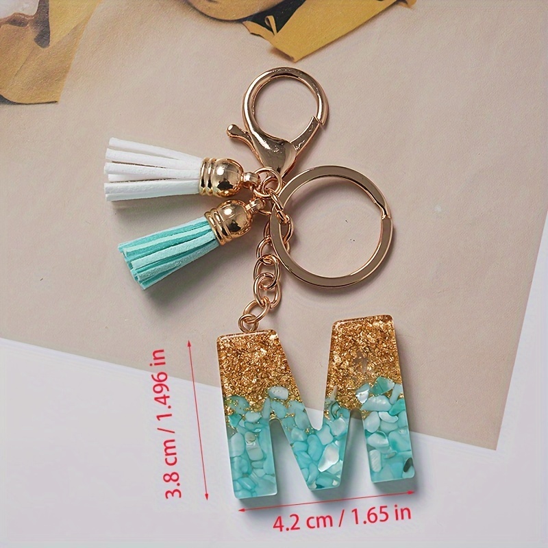 Junyuerly Gold Initial Key Chain Pink Acetate Letter Pendant Key Ring Backpack Accessories for Girls