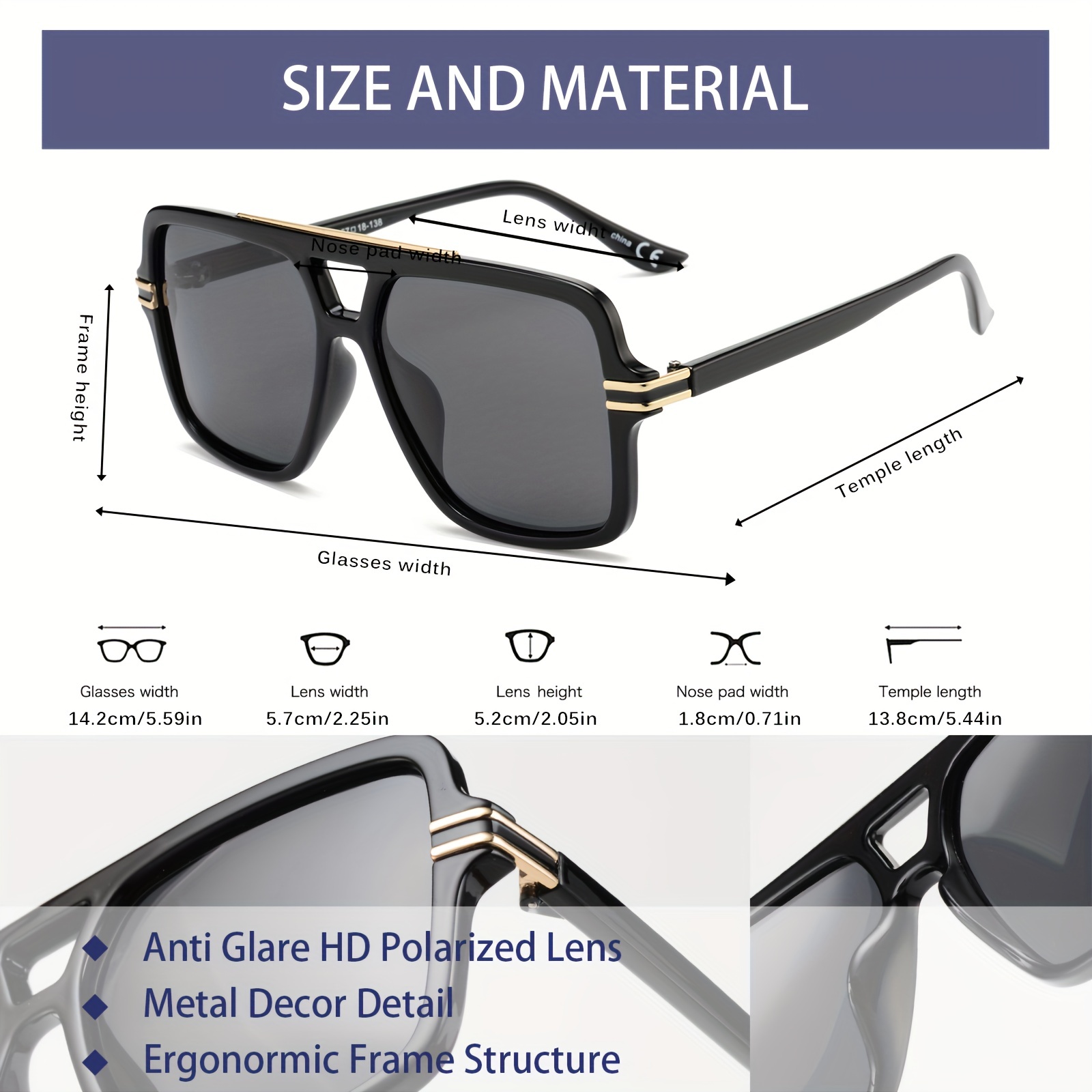 Oversize Square Pilot Polarized Mens Sunglasses Outdoor Travel Sunglasses  With Paper Box Glasses Bag Glasses Cloth - Jewelry & Accessories - Temu