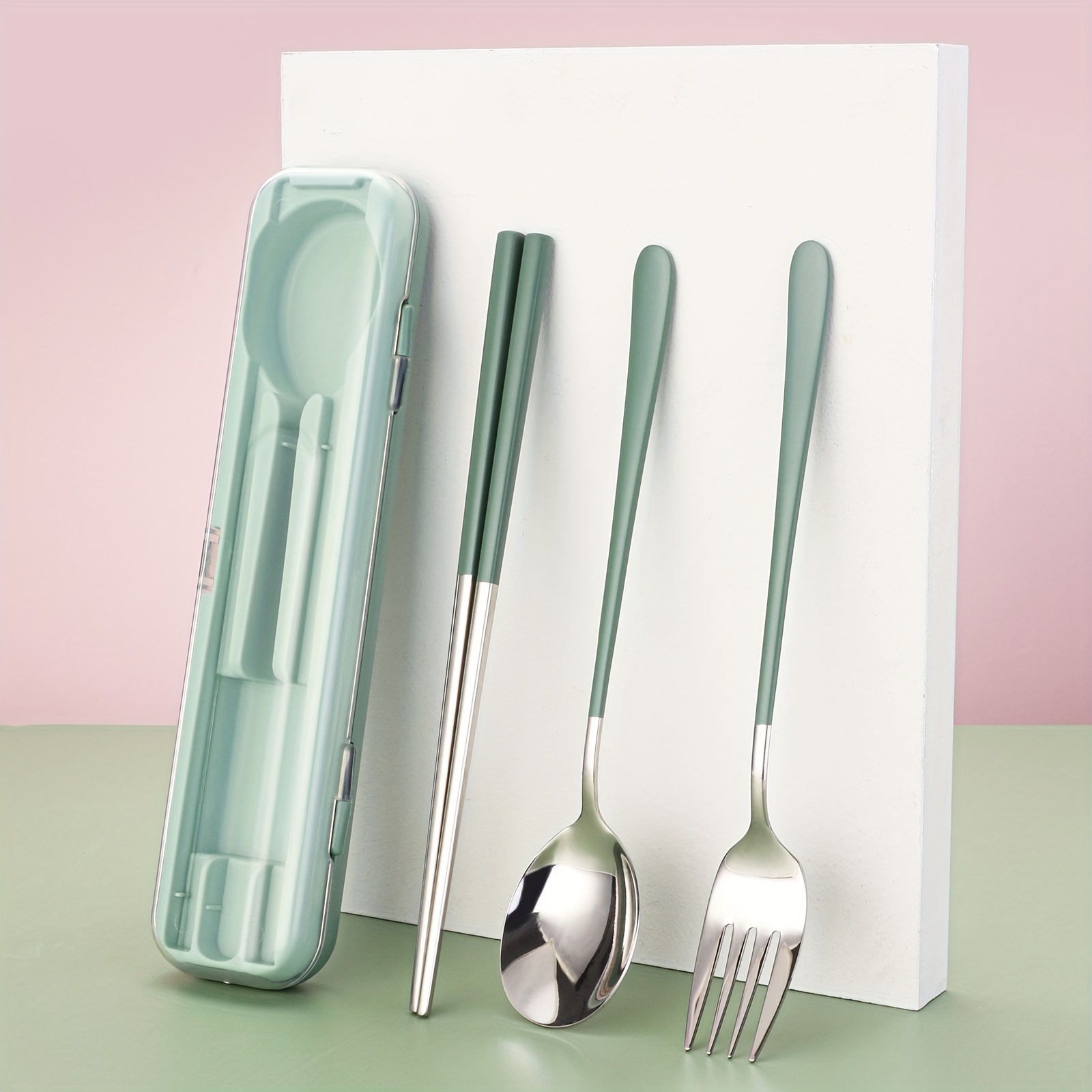 Portable Camping Lunch Box Travel Dinnerware Tableware Fork Spoon  Chopsticks Set Cutlery Set WHITE-3PCS 