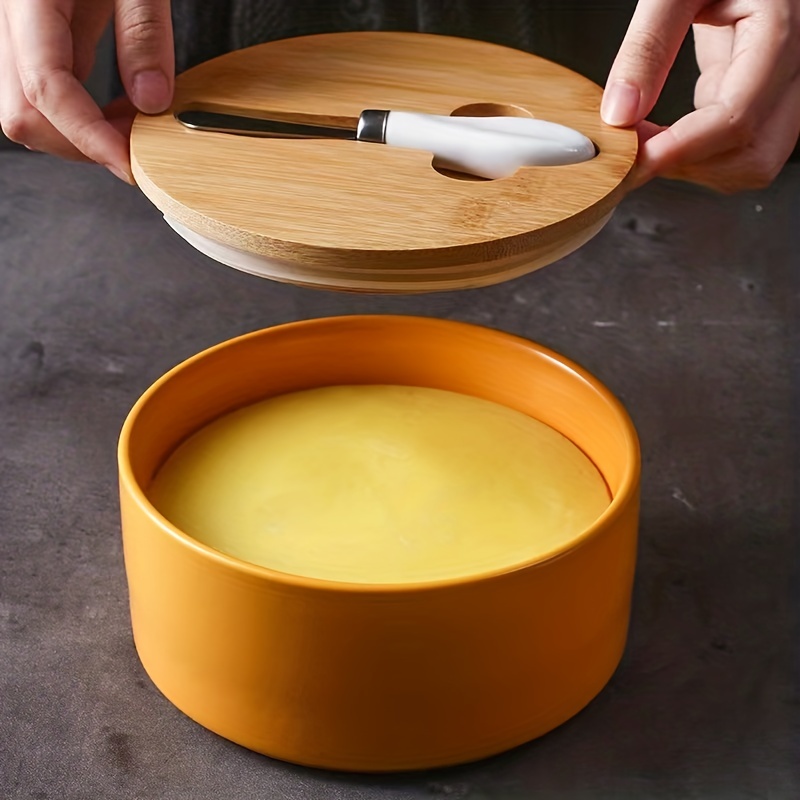 Large Capacity Ceramic Butter Box with Bamboo Lid
