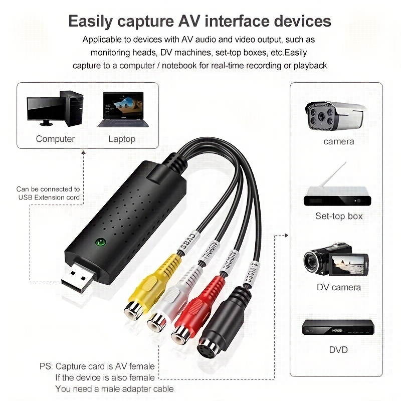 Adaptateur analogique audio usbvg5 usb carte acquisition video cmp  convertisseur k7 video