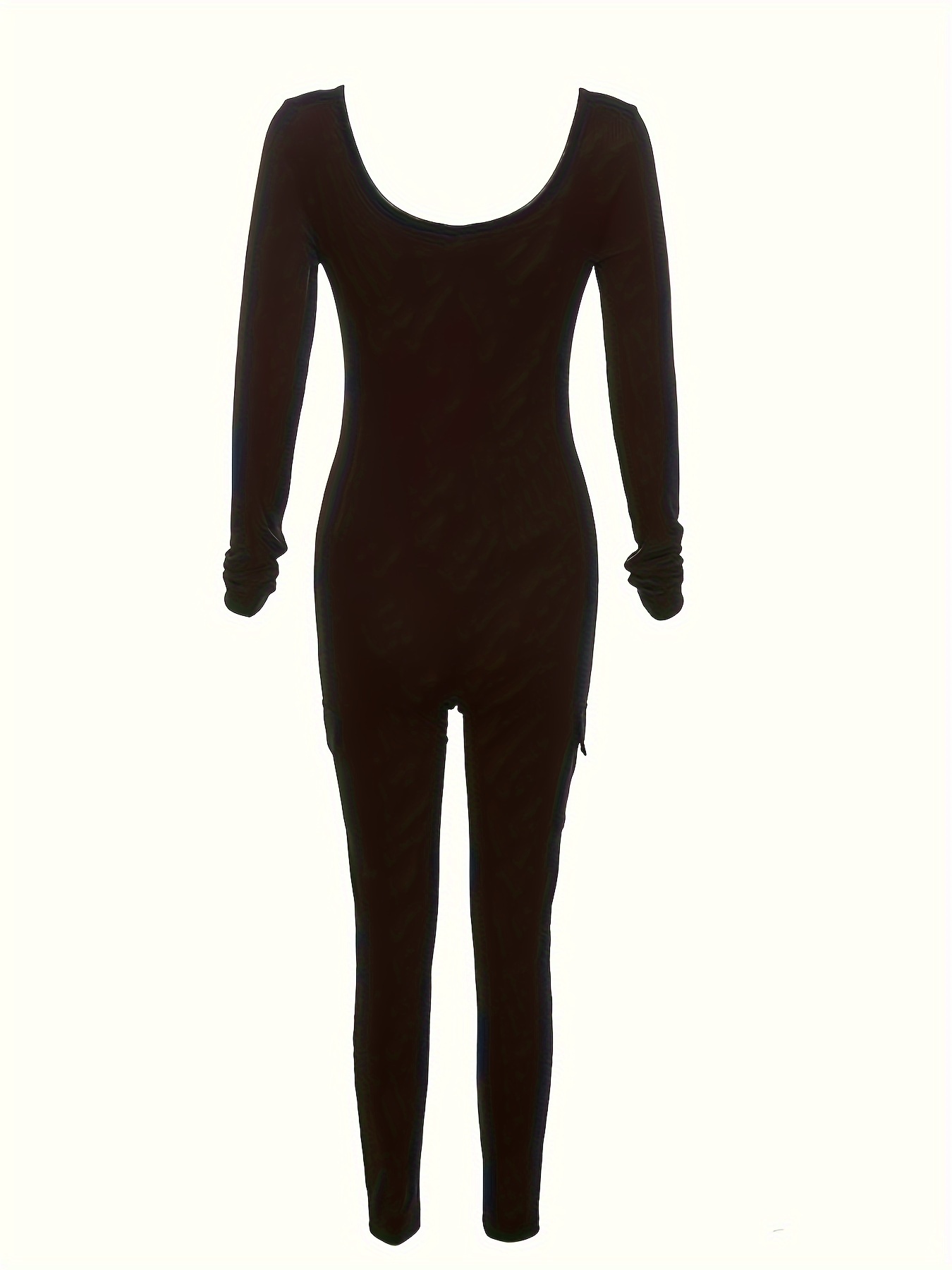  Black Long Sleeve Body Suit Ribbed Round Neck