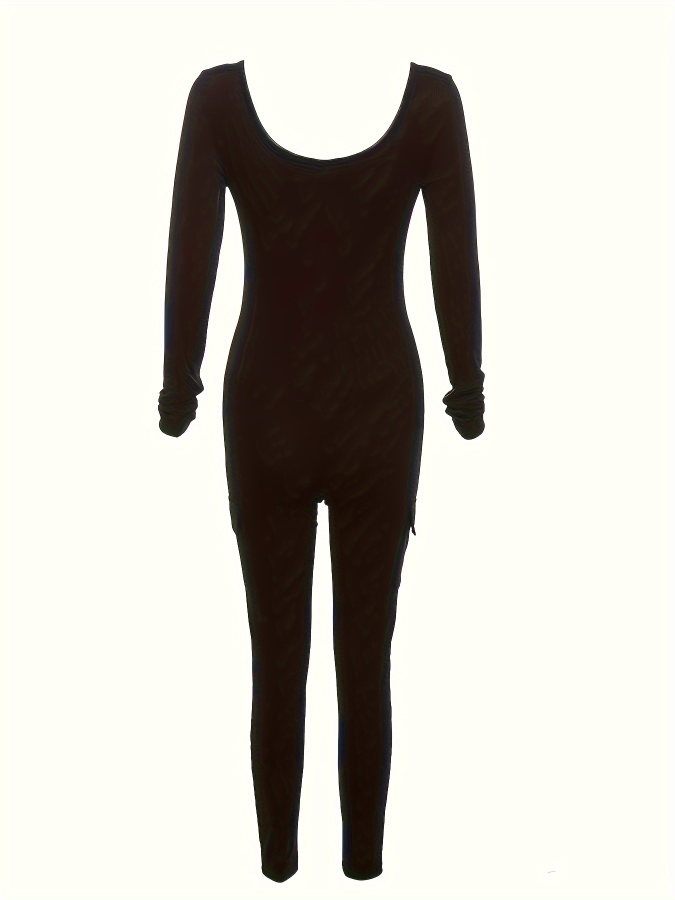 Long Sleeve Ribbed Jumpsuit Solid Color Round Neck Yoga - Temu