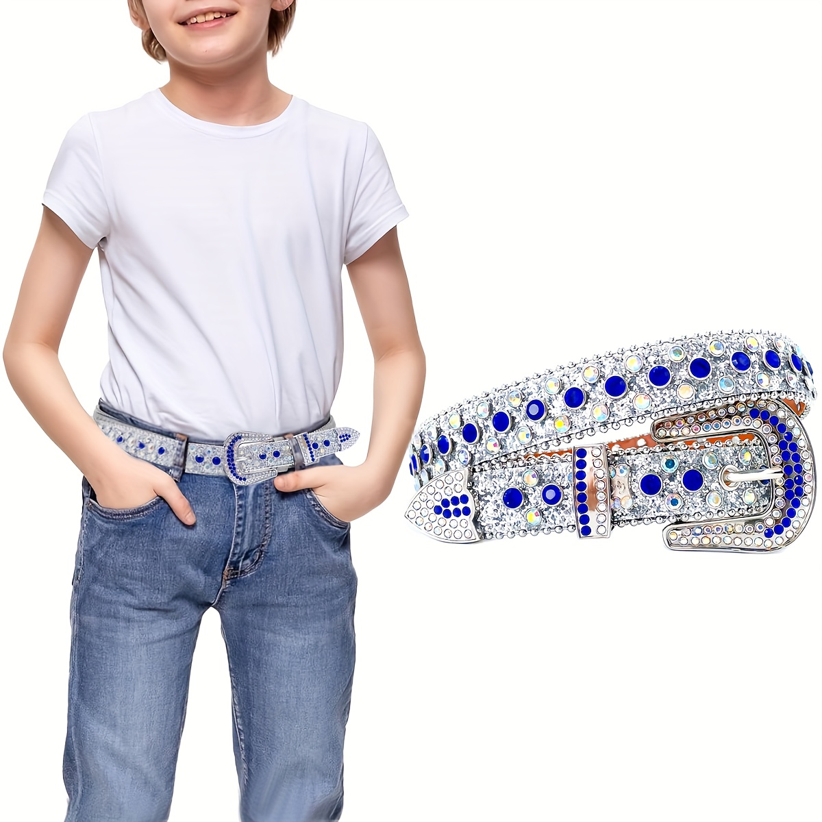 XZQTIVE Kid Rhinestone Belt for Boys and Girls, Western Cowboy Cowgirl  Children Belt with Diamond Crystal Belt for Jean Pant