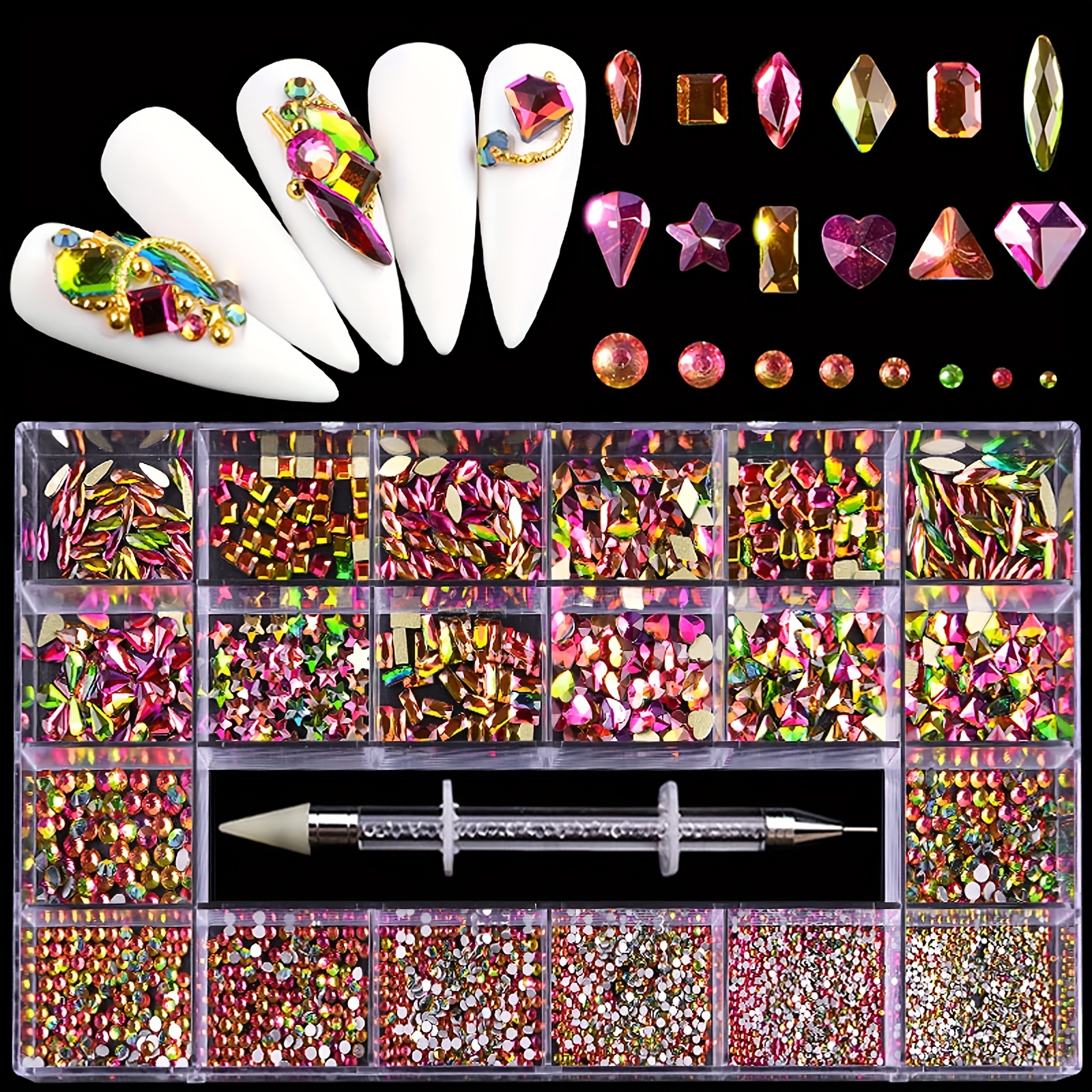 Multi Shapes 3d Flat Back Nail Rhinestones, Nail Gems Glass Ab Crystal  Rhinestones Kit Nail Charms For Diy Craft, Face, Clothes, Manicure Craft  Decoration, - Temu