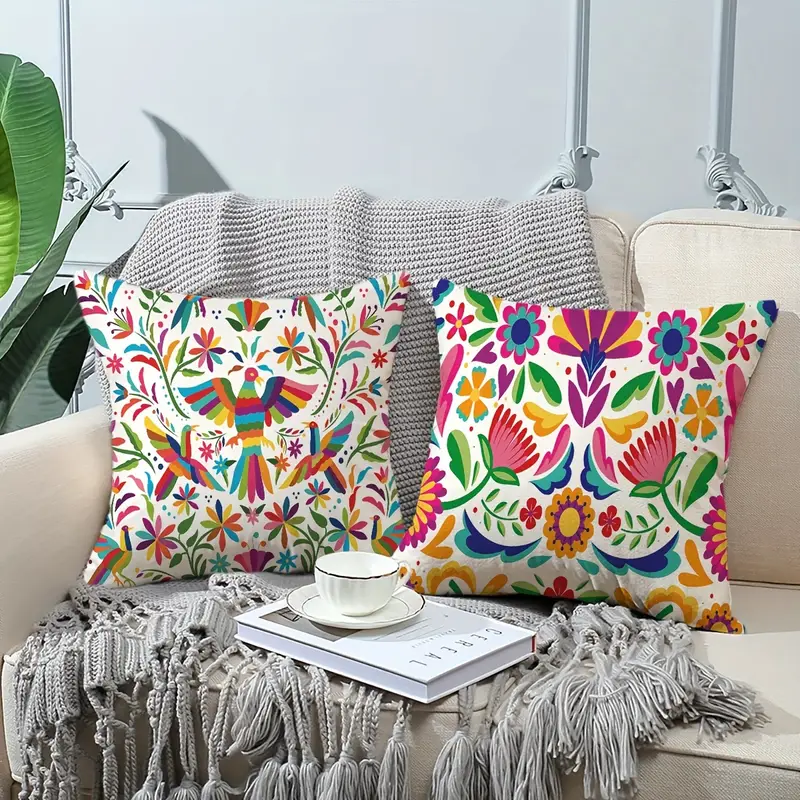 Mexican Colorful Ethnic Birds Flowers Throw Pillow Covers, Home Decor Pillow  Cases,for Couch Sofa Living Room Outdoor Home Decorations,without Pillow  Inserts - Temu